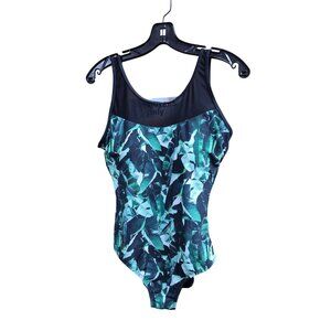 Womens Size 12 Tropical Leaf‎ Print One-Piece Swimsuit By Your Best Look